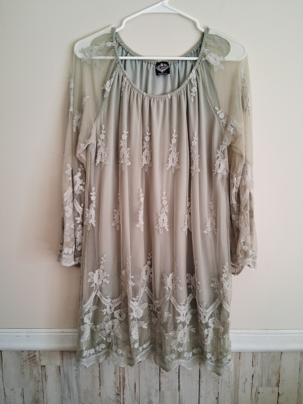 Calstyle Tunic Top Fairycore Bell Sleeves Sheer Lace Dark Romanic Boho Medium